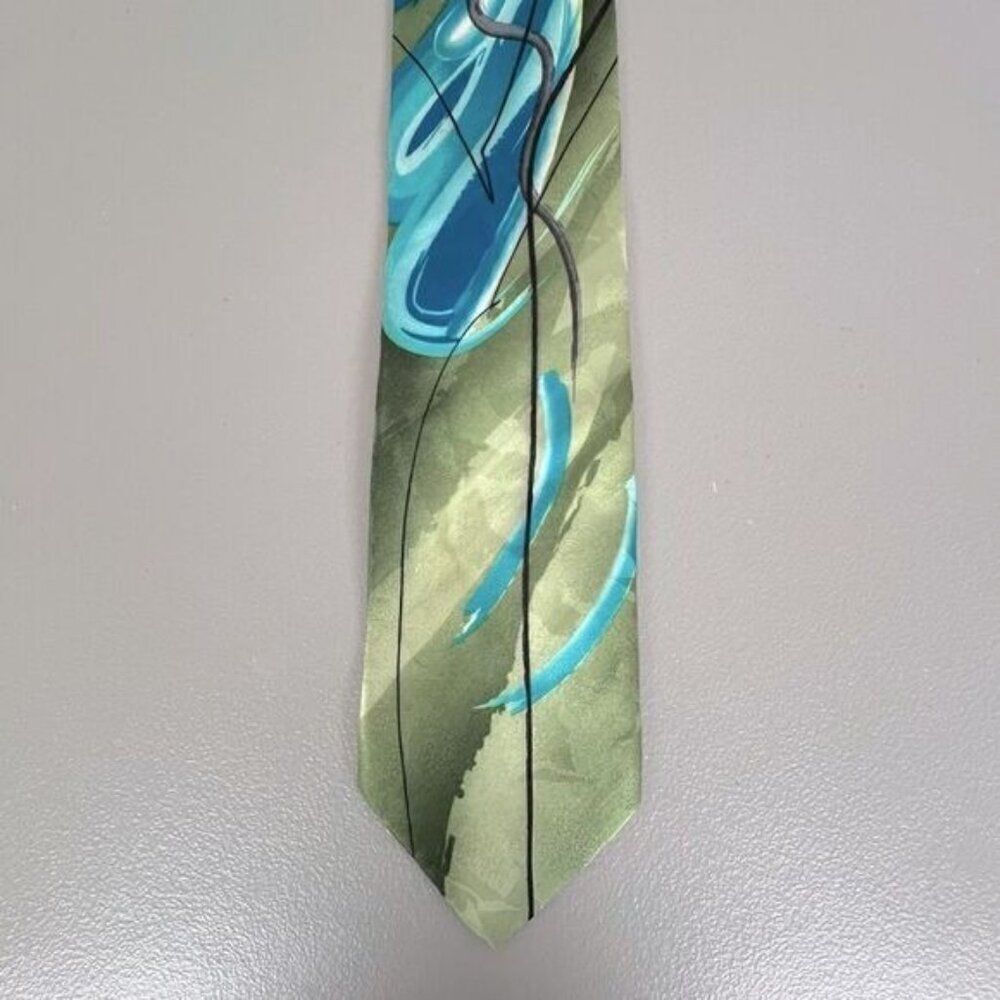 J GARCIA MENS SILK TIE GREEN BLUE BLEND DESIGN